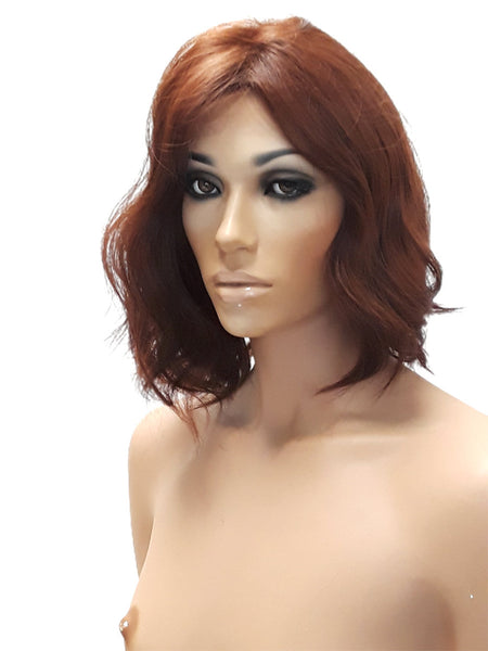 Short Auburn Red Wavy Synthetic Wig for Women, Curly Red Everyday Wig with Bangs for Women Hair Accessories, Realistic Short Wigs