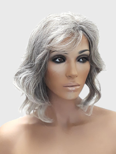 Mix Color Grey Wig, Wavy Short Synthetic Wig for Women Everyday, Curly Wig with Bangs for Hair Accessories for Women Wedding