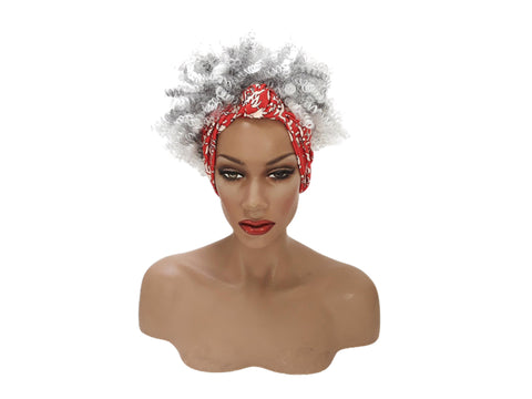 Headband afro wig Adjustable band Red Headwrap with Casual soft Light Salt Pepper Afro Synthetic wig Daily wear Realistic Wig