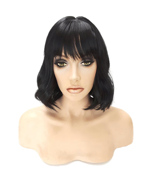 Black Synthetic Wavy Curly Bob Wig with skin top, Short Natural Look Realistic Black Wig, Beauty Luxury Wigs for Everyday Hair Accessories