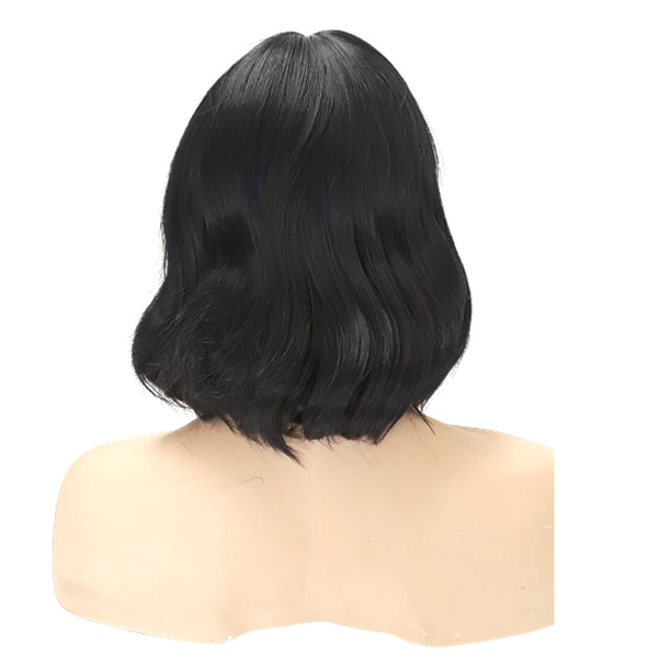 Black Synthetic Wavy Curly Bob Wig with skin top, Short Natural Look Realistic Black Wig, Beauty Luxury Wigs for Everyday Hair Accessories