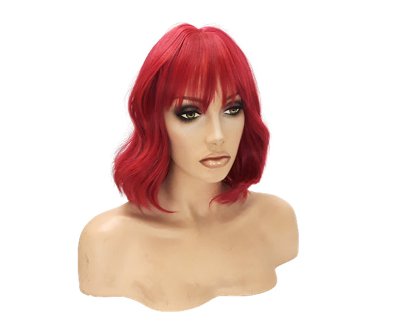 Red Synthetic Wavy Curly Bob Wig with skin top, Short Natural Look Realistic Red Wig, Beauty Luxury Wigs for Everyday or party wig