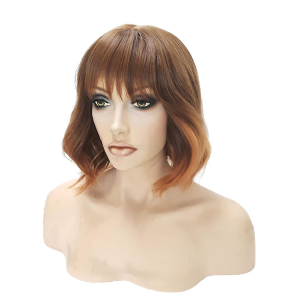 Brown Synthetic Wavy Curly Bob Wig with skin top, Short Natural Look Realistic Brown Wig, Beauty Luxury Wigs for Everyday Hair Accessories