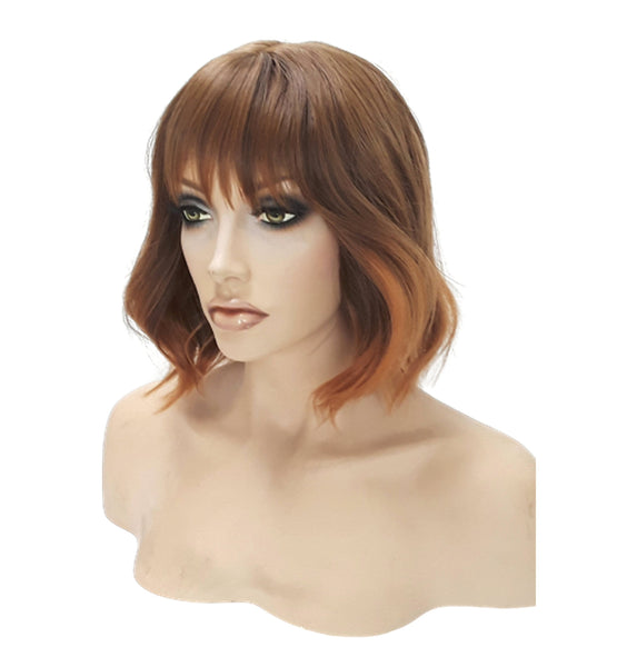 Brown Synthetic Wavy Curly Bob Wig with skin top, Short Natural Look Realistic Brown Wig, Beauty Luxury Wigs for Everyday Hair Accessories