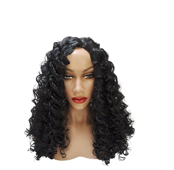 Black Synthetic Wavy Curly Curl  Wig with skin top,  Wet Natural Look Realistic Black Wig, Beauty Luxury Wigs for Everyday Hair Accessories