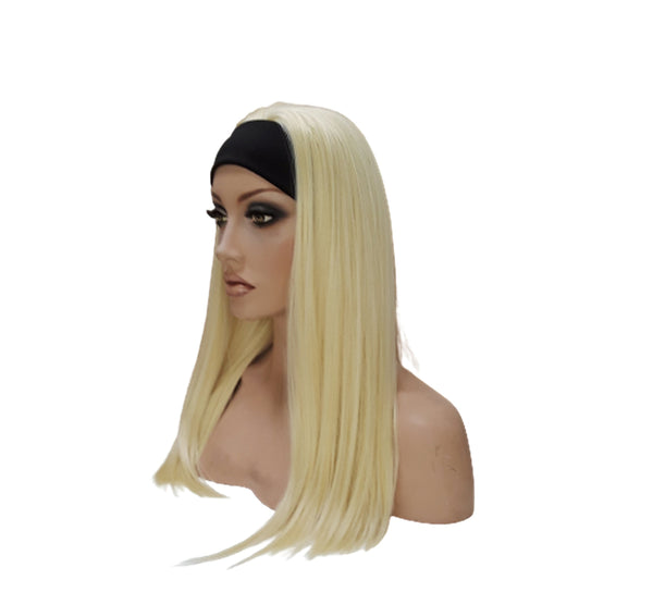 Headband Long Straight Blonde wig Adjustable band black Head Wrap with Casual soft Long Synthetic wig. Daily wear Realistic Natural look Wig