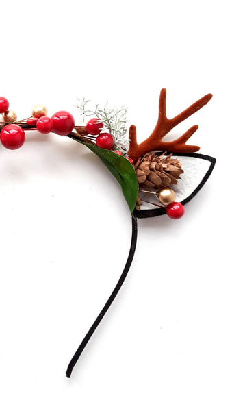 Christmas Reindeer Antlers Women Headband - Deer Xmas Hairband Antlers Hair Piece with Ears for Ladies and Girls Christmas Headwear.