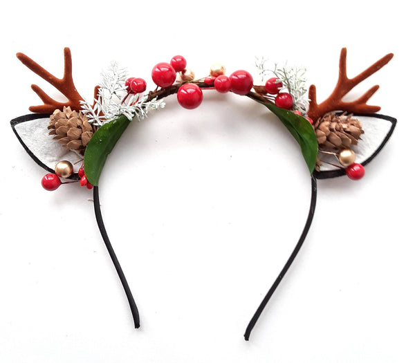 Christmas Reindeer Antlers Women Headband - Deer Xmas Hairband Antlers Hair Piece with Ears for Ladies and Girls Christmas Headwear.