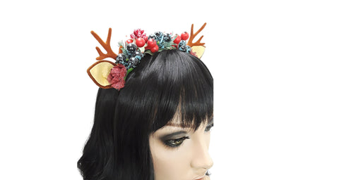 Christmas Reindeer Antlers Women Headband - Deer Xmas Hairband Antlers Hair Piece with Ears for Ladies and Girls Christmas Headwear.