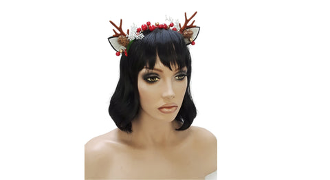 Christmas Reindeer Antlers Women Headband - Deer Xmas Hairband Antlers Hair Piece with Ears for Ladies and Girls Christmas Headwear.