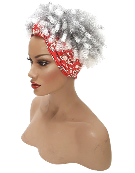 Headband afro wig Adjustable band Red Headwrap with Casual soft Light Salt Pepper Afro Synthetic wig Daily wear Realistic Wig