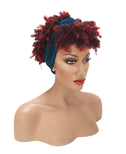 Headband afro wig Adjustable band Blue Headwrap with Casual soft Red Afro Synthetic wig. Daily wear Realistic Natural look Wig