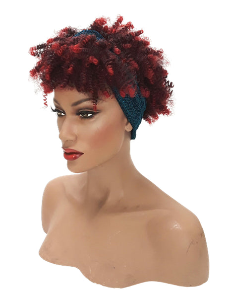 Headband afro wig Adjustable band Blue Headwrap with Casual soft Red Afro Synthetic wig. Daily wear Realistic Natural look Wig