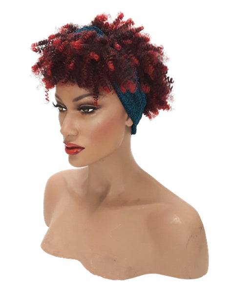 Headband afro wig Adjustable band Blue Headwrap with Casual soft Red Afro Synthetic wig. Daily wear Realistic Natural look Wig