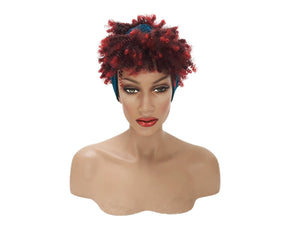 Headband afro wig Adjustable band Blue Headwrap with Casual soft Red Afro Synthetic wig. Daily wear Realistic Natural look Wig