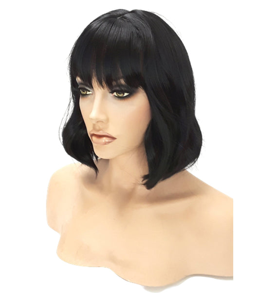 Black Synthetic Wavy Curly Bob Wig with skin top, Short Natural Look Realistic Black Wig, Beauty Luxury Wigs for Everyday Hair Accessories