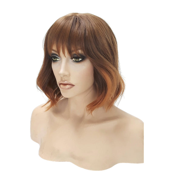 Brown Synthetic Wavy Curly Bob Wig with skin top, Short Natural Look Realistic Brown Wig, Beauty Luxury Wigs for Everyday Hair Accessories