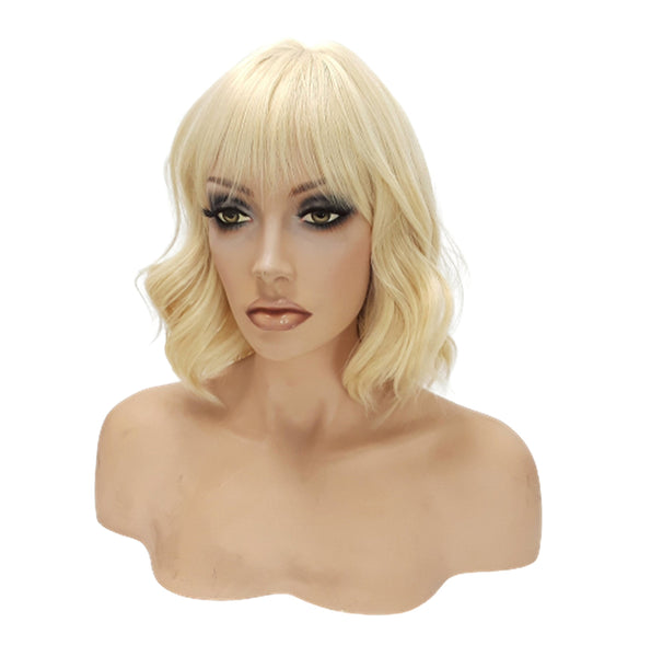 Blond Synthetic Wavy Curly Bob Wig with skin top, Short Natural Look Realistic Brown Wig, Beauty Luxury Wigs for Everyday Hair Accessories