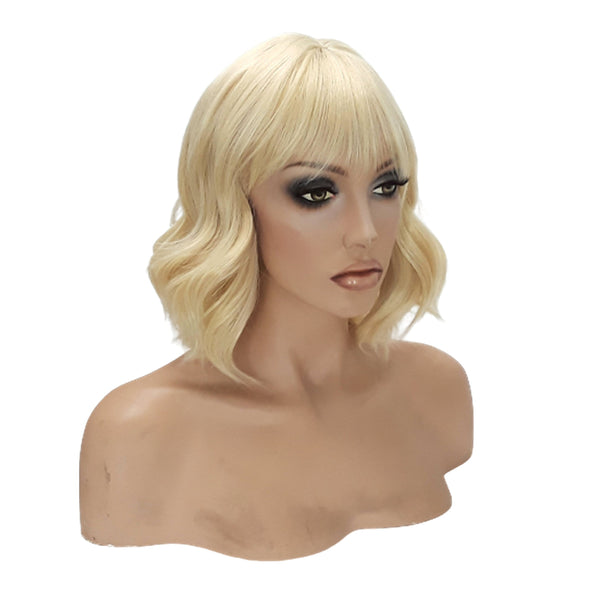 Blond Synthetic Wavy Curly Bob Wig with skin top, Short Natural Look Realistic Brown Wig, Beauty Luxury Wigs for Everyday Hair Accessories