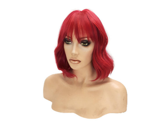 Red Synthetic Wavy Curly Bob Wig with skin top, Short Natural Look Realistic Red Wig, Beauty Luxury Wigs for Everyday or party wig