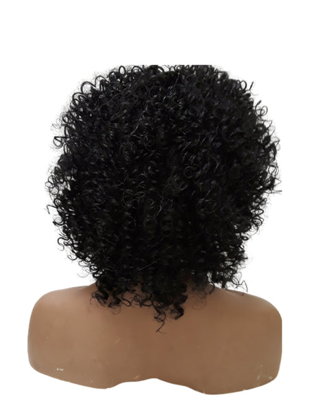 Black Short Kinky Curly Wig Synthetic Afro Full Wigs with Bangs for Black Women Heat Resistant Hair