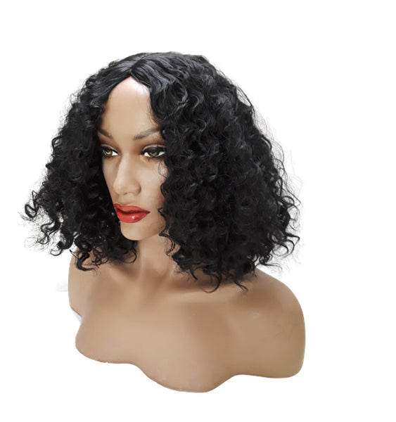 Black Synthetic Wavy Curly Bob Wig with skin top, Short Natural Look Realistic Black Wig, Beauty Luxury Wigs for Everyday Hair Accessories