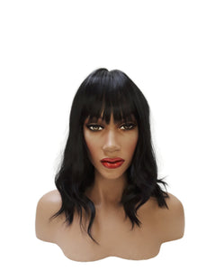 Black Synthetic Wavy Curly Bob Wig  skin top, Short Natural Look Realistic Black Wig, Beauty Luxury Wigs for Everyday Hair Accessories