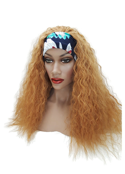 Headband Long Wavy Blonde  wig Adjustable band black Head Wrap  Casual soft Long Synthetic wig. Daily wear Realistic Natural look Wig