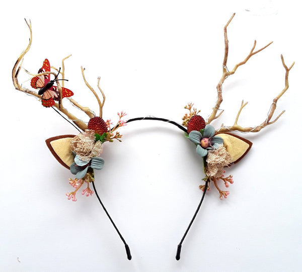 Christmas Reindeer Antlers Women Headband - Deer Xmas Hairband Antlers Hair Piece with LED Lights for Ladies and Girls Christmas Headwear