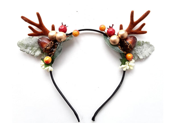 Christmas Reindeer Antlers Women Headband - Deer Xmas Hairband Antlers Hair Piece with Ears for Ladies and Girls Christmas Headwear.