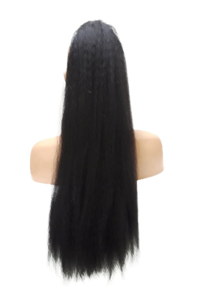 Long Kinky Straight Drawstring Ponytail for Black Women, Yaki Curly Hair 26 Inch Ponytail Extension #2 Black