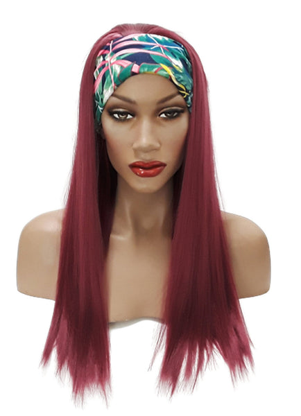 Headband Long Straight  99 J wig Adjustable band black Head Wrap with Casual soft Long Synthetic wig. Daily wear Realistic Natural look Wig