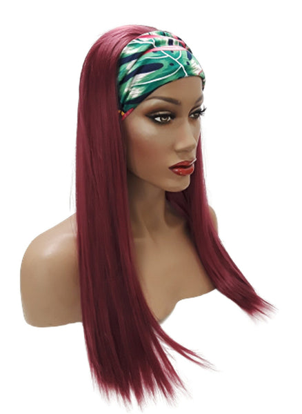 Headband Long Straight  99 J wig Adjustable band black Head Wrap with Casual soft Long Synthetic wig. Daily wear Realistic Natural look Wig