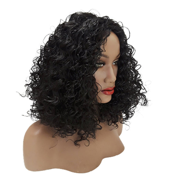 Black Synthetic Wavy Curly Bob Wig,  Natural Look Realistic Black Wig for Women, Beauty Luxury Wigs for Everyday Hair Accessories Active