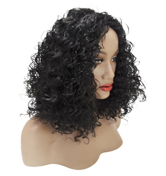 Black Synthetic Wavy Curly Bob Wig,  Natural Look Realistic Black Wig for Women, Beauty Luxury Wigs for Everyday Hair Accessories Active