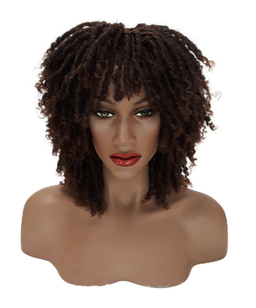 Short Dreadlock Wig Twist Wigs for Black Women Short Curly Synthetic Wigs in Ombre of Black, Brown, and Auburn!