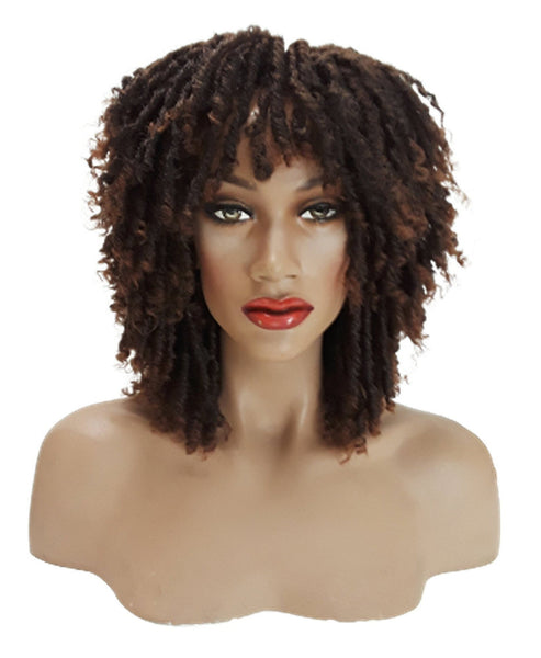 Short Dreadlock Wig Twist Wigs for Black Women Short Curly Synthetic Wigs in Ombre of Black, Brown, and Auburn!