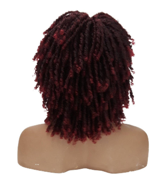 Short Dreadlock Wig Twist Wigs for Black Women Short Curly Synthetic Wigs in Ombre of Black, Brown, and Burgundy!