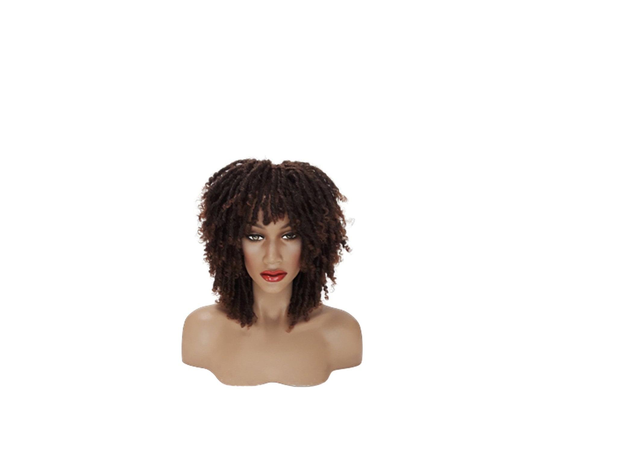 Short Dreadlock Wig Twist Wigs for Black Women Short Curly Synthetic Wigs in Ombre of Black, Brown, and Auburn!