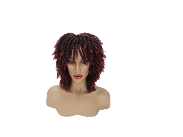 Short Dreadlock Wig Twist Wigs for Black Women Short Curly Synthetic Wigs in Ombre of Black, Brown, and Burgundy!