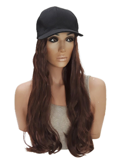 Baseball Cap with Hair Extensions for Women Adjustable Hat with Synthetic Wig Attached  Long Straight Hair Black Baseball Cap Auburn Brown