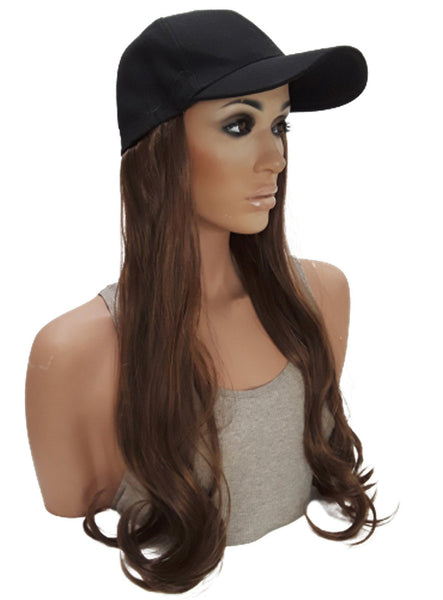 Baseball Cap with Hair Extensions for Women Adjustable Hat with Synthetic Wig Attached Long Straight Hair Black Baseball Cap Light