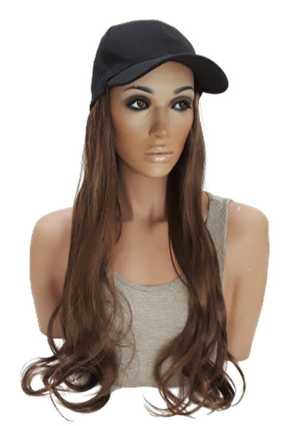 Baseball Cap with Hair Extensions for Women Adjustable Hat with Synthetic Wig Attached Long Straight Hair Black Baseball Cap Light