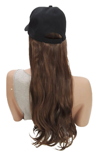 Baseball Cap with Hair Extensions for Women Adjustable Hat with Synthetic Wig Attached Long Straight Hair Black Baseball Cap Light