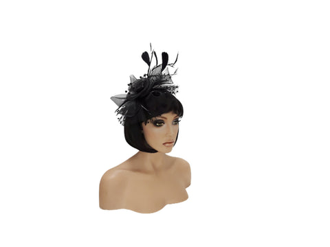 Fascinators Hat for Women Tea Party Headband Kentucky Derby Wedding Flower Cocktail Mesh Feathers Hair Clip Black