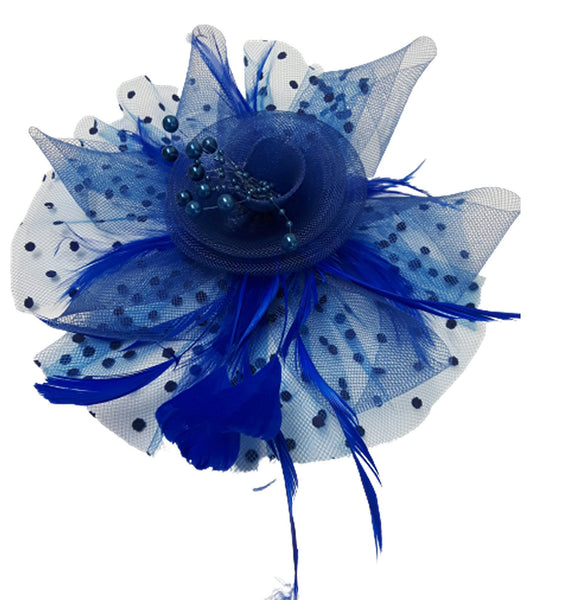 Fascinators Hat for Women Tea Party Headband Kentucky Derby Wedding Flower Cocktail Mesh Feathers Hair Clip Blue