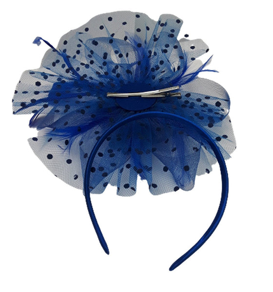 Fascinators Hat for Women Tea Party Headband Kentucky Derby Wedding Flower Cocktail Mesh Feathers Hair Clip Blue