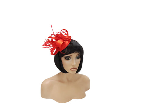 Fascinators Hat for Women Tea Party Headband Kentucky Derby Wedding Flower Cocktail Mesh Feathers Hair Clip Red