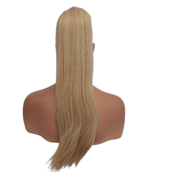 22 inch Platinum and Golden Blonde Mix Straight Drawstring Ponytail Extension