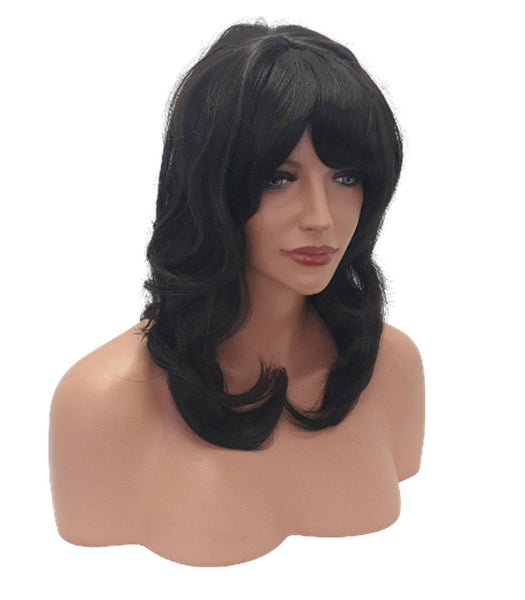 Long Layered Black Brown wig with bangs